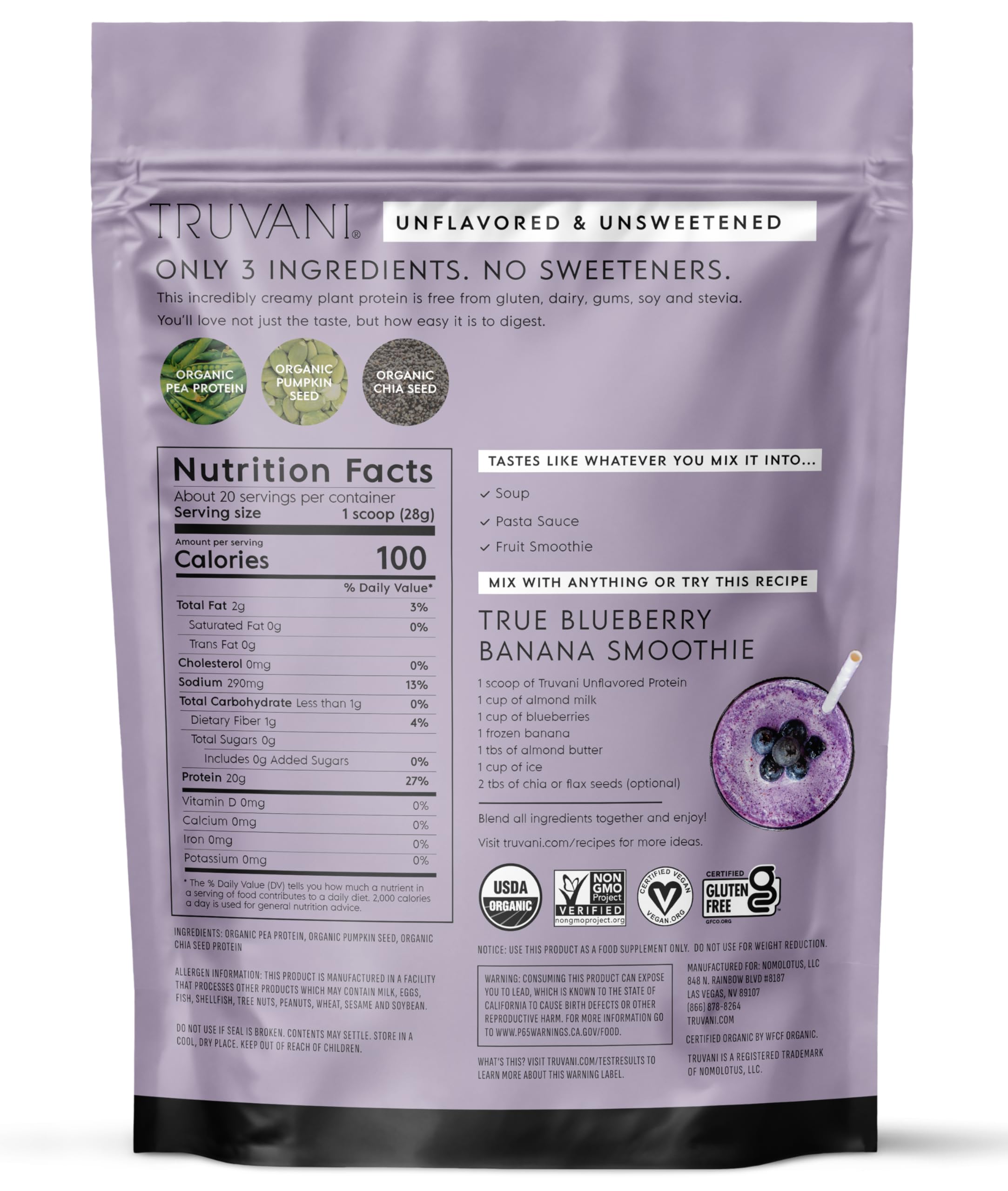 Truvani powder used in baking and smoothies on kitchen counter