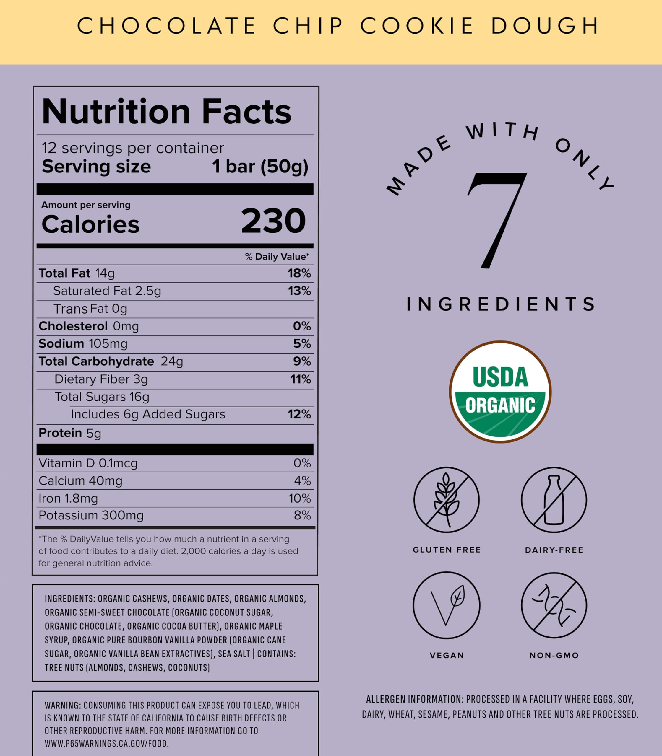 Truvani bar chocolate chip cookie dough packaged in a four-pack box