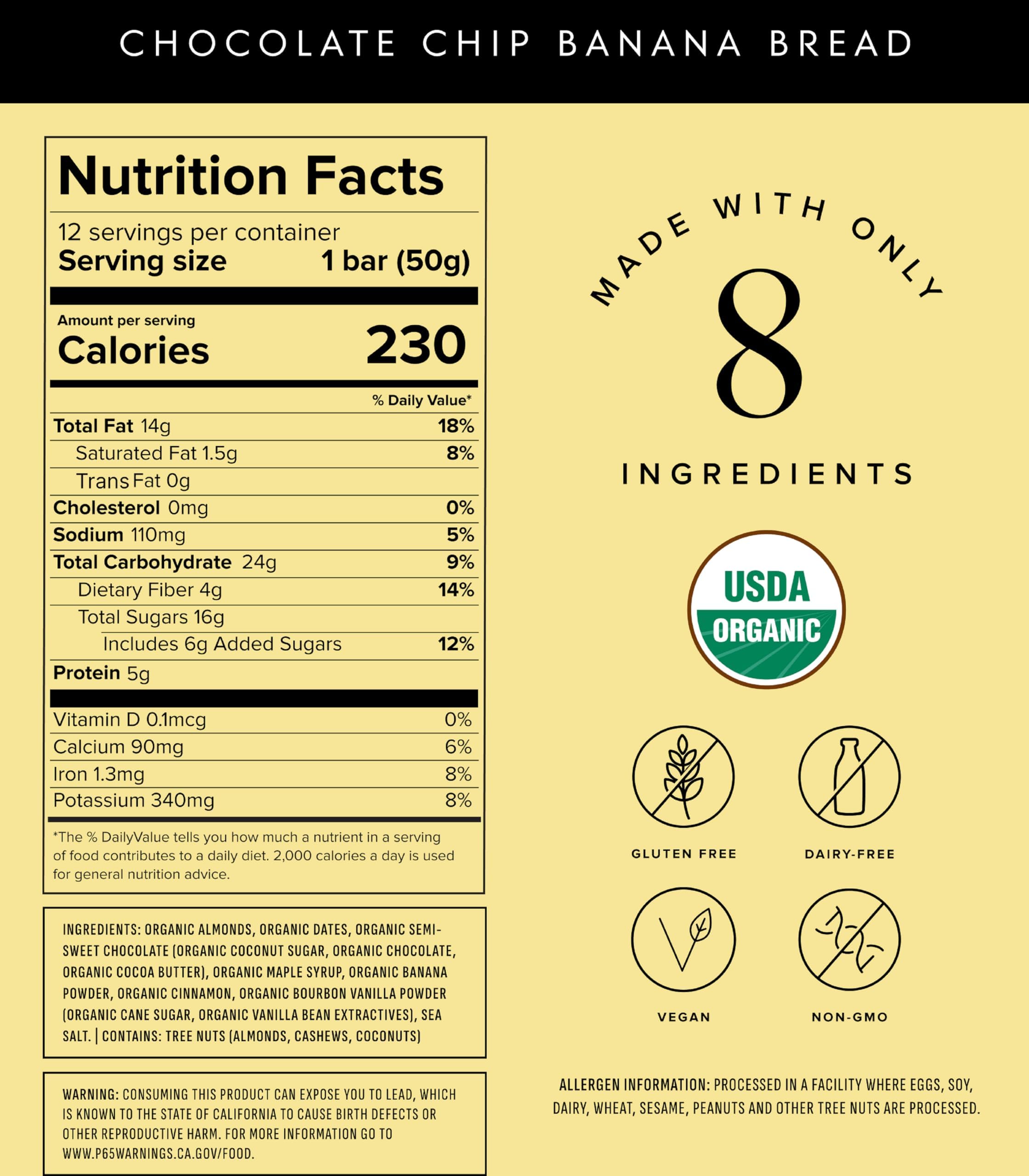 Truvani bar ingredients showcase almonds, dates, and chocolate chips for natural sweetness.