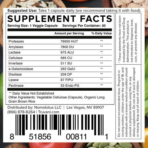 Truvani Digestive Enzymes bottle on a neutral backdrop highlighting the 9-enzyme blend.