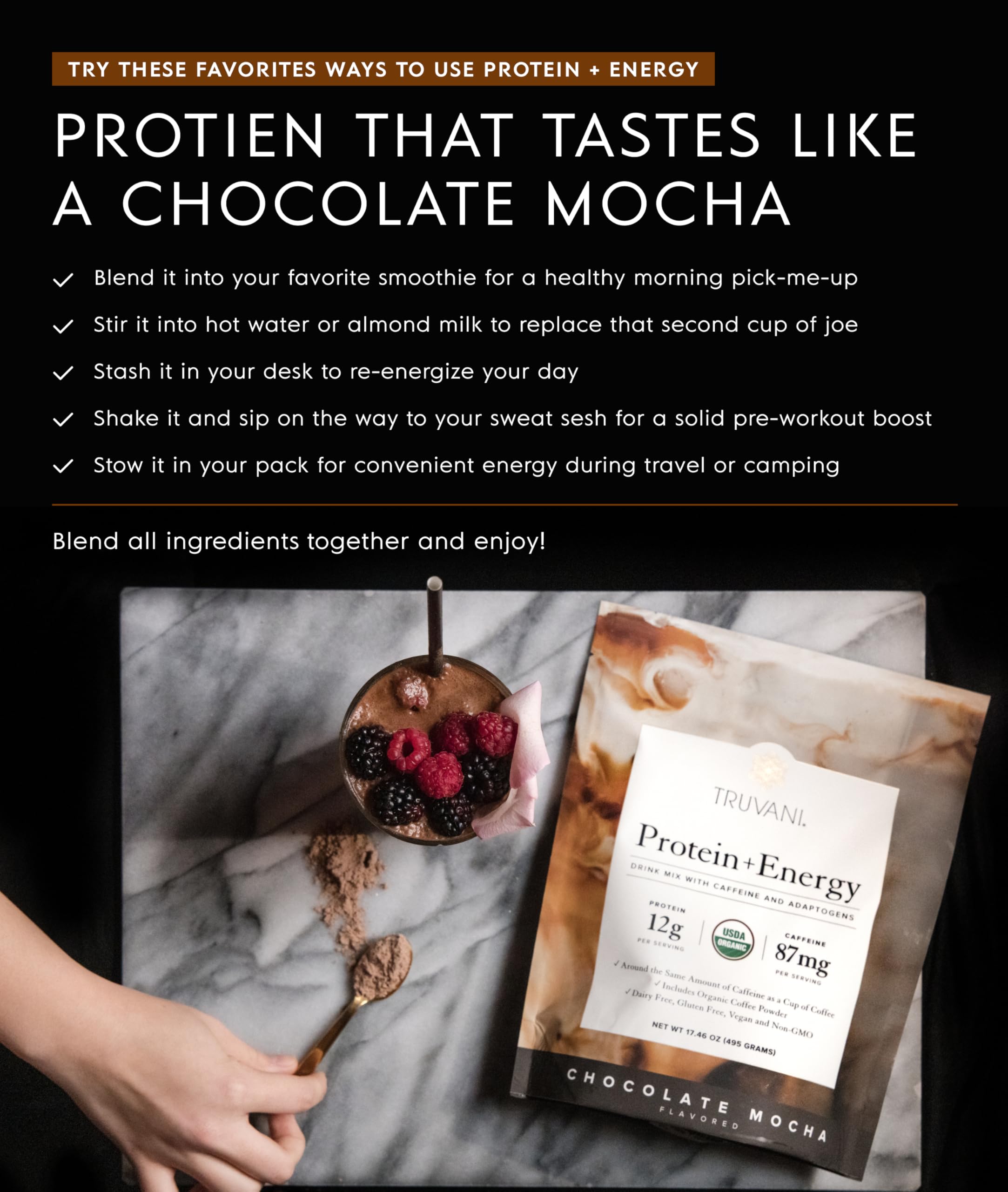 Truvani gluten-free dairy-free label emphasizes allergy-friendly formula.