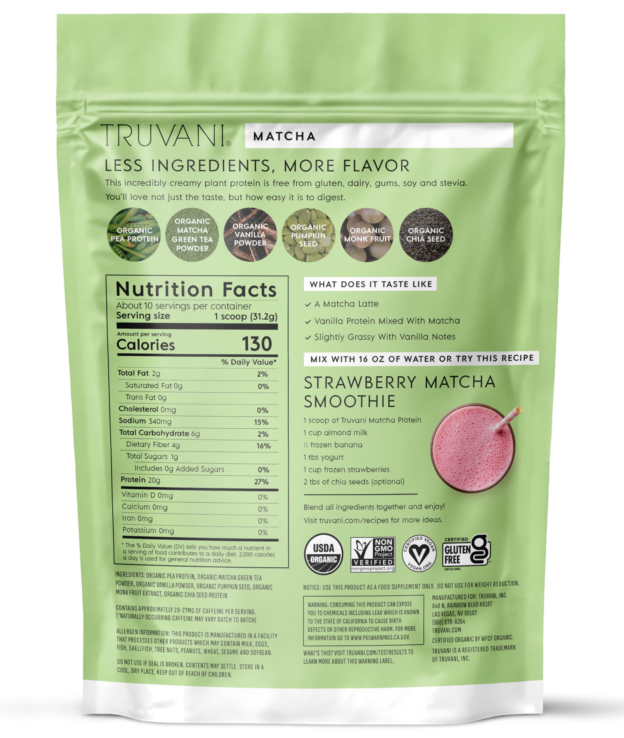 Gluten-free and keto-friendly icons on Truvani packaging