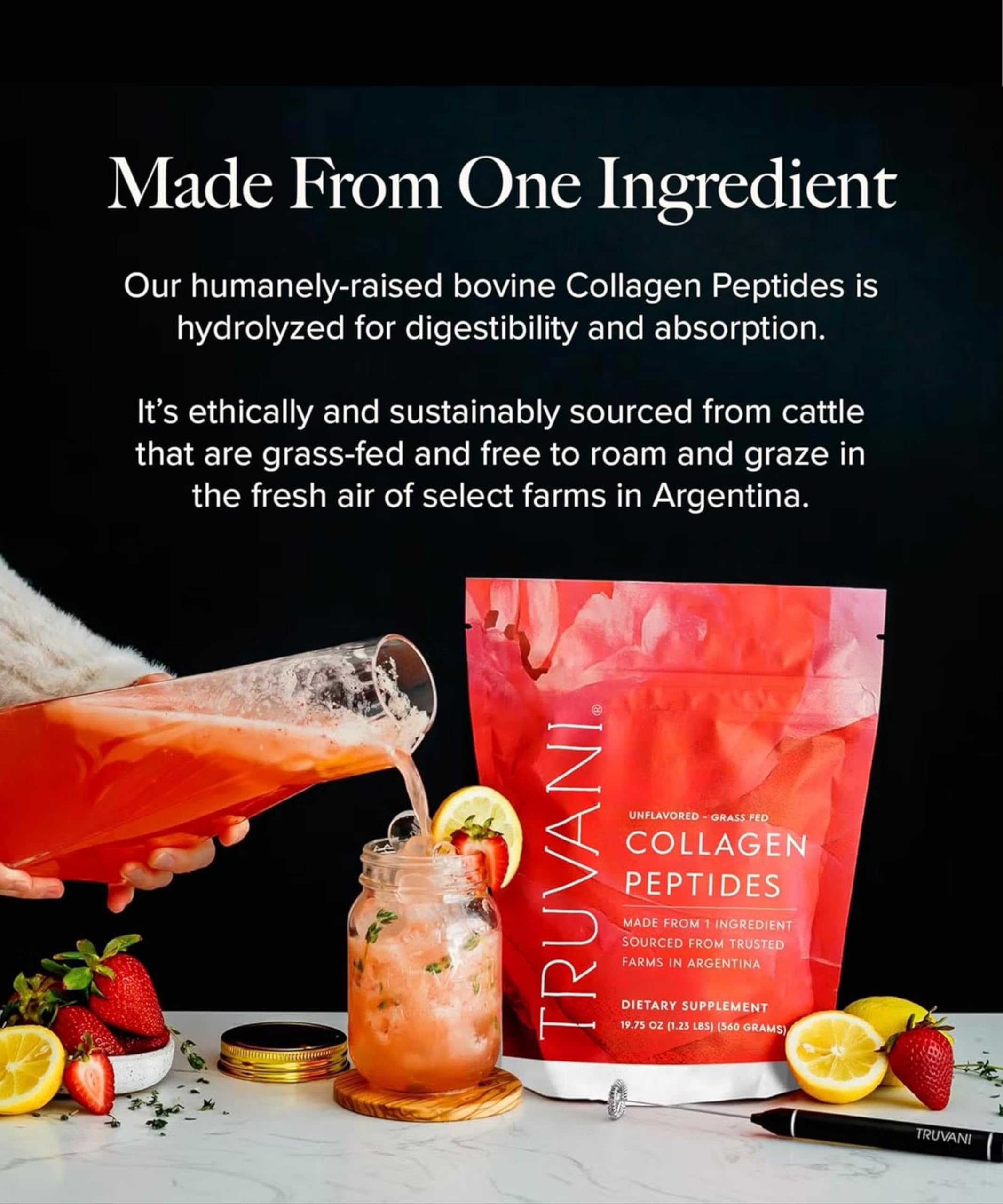 Truvani Grass-fed Argentinian collagen source emphasizes quality