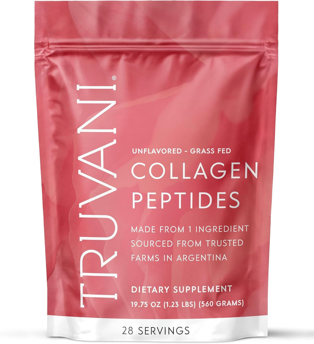Truvani hydrolyzed collagen peptides bottle for daily unflavored use supporting hair and skin