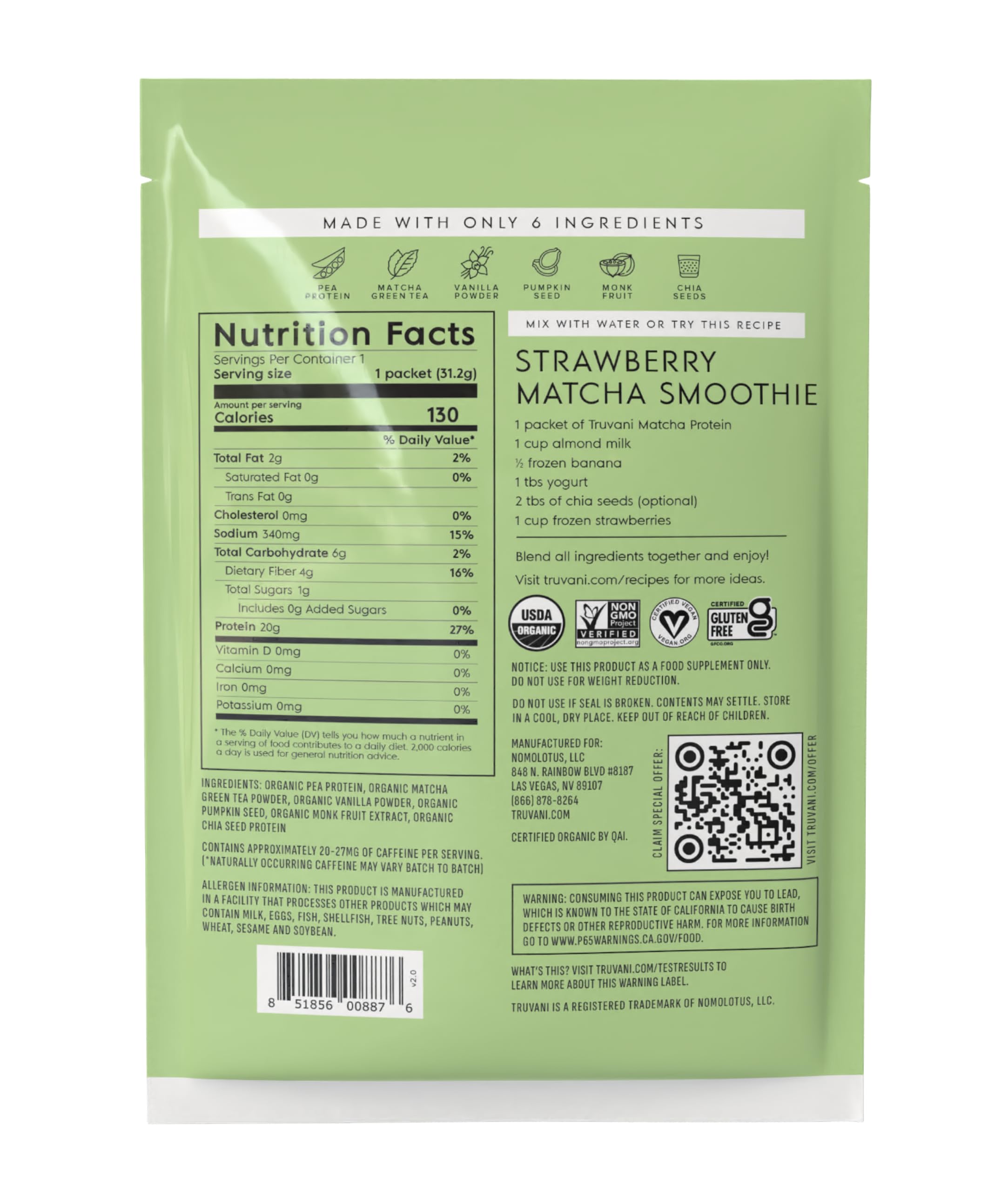 Truvani matcha-flavored protein bowl ready to blend