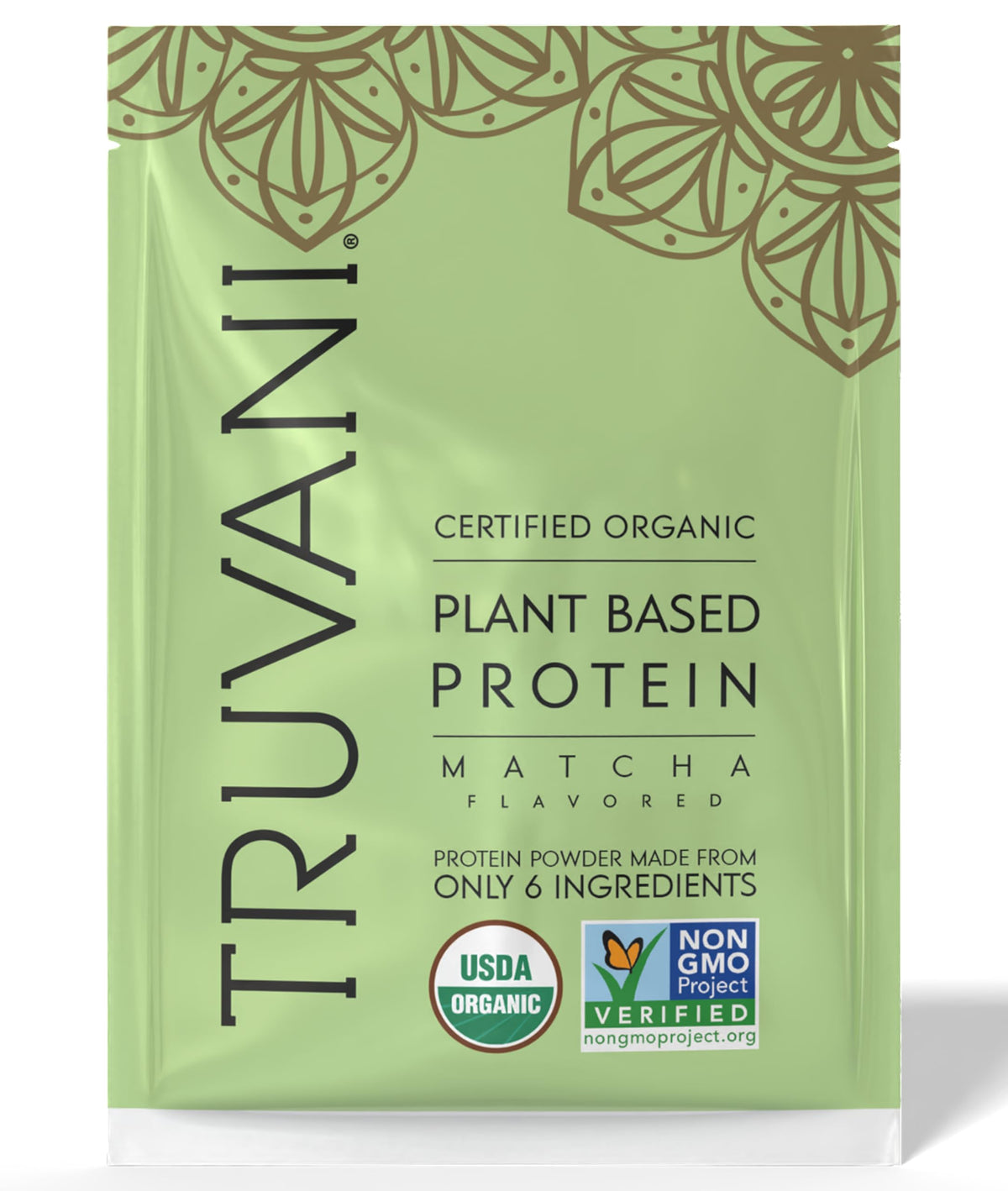 Truvani Matcha pea protein powder jar showing premium organic ingredients for clean nutrition