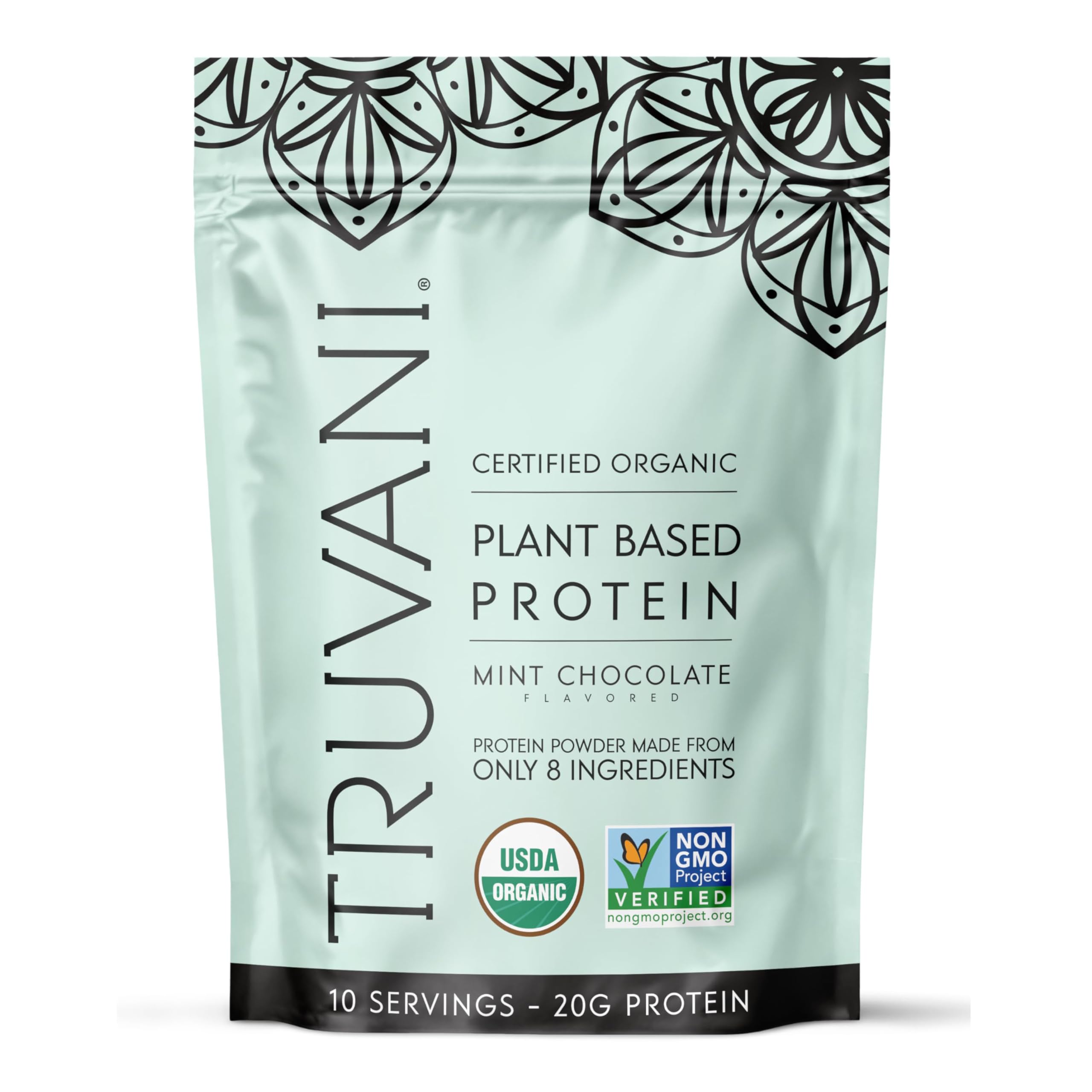 Truvani Mint Chocolate packaging showcasing USDA Organic seal for clean nutrition.