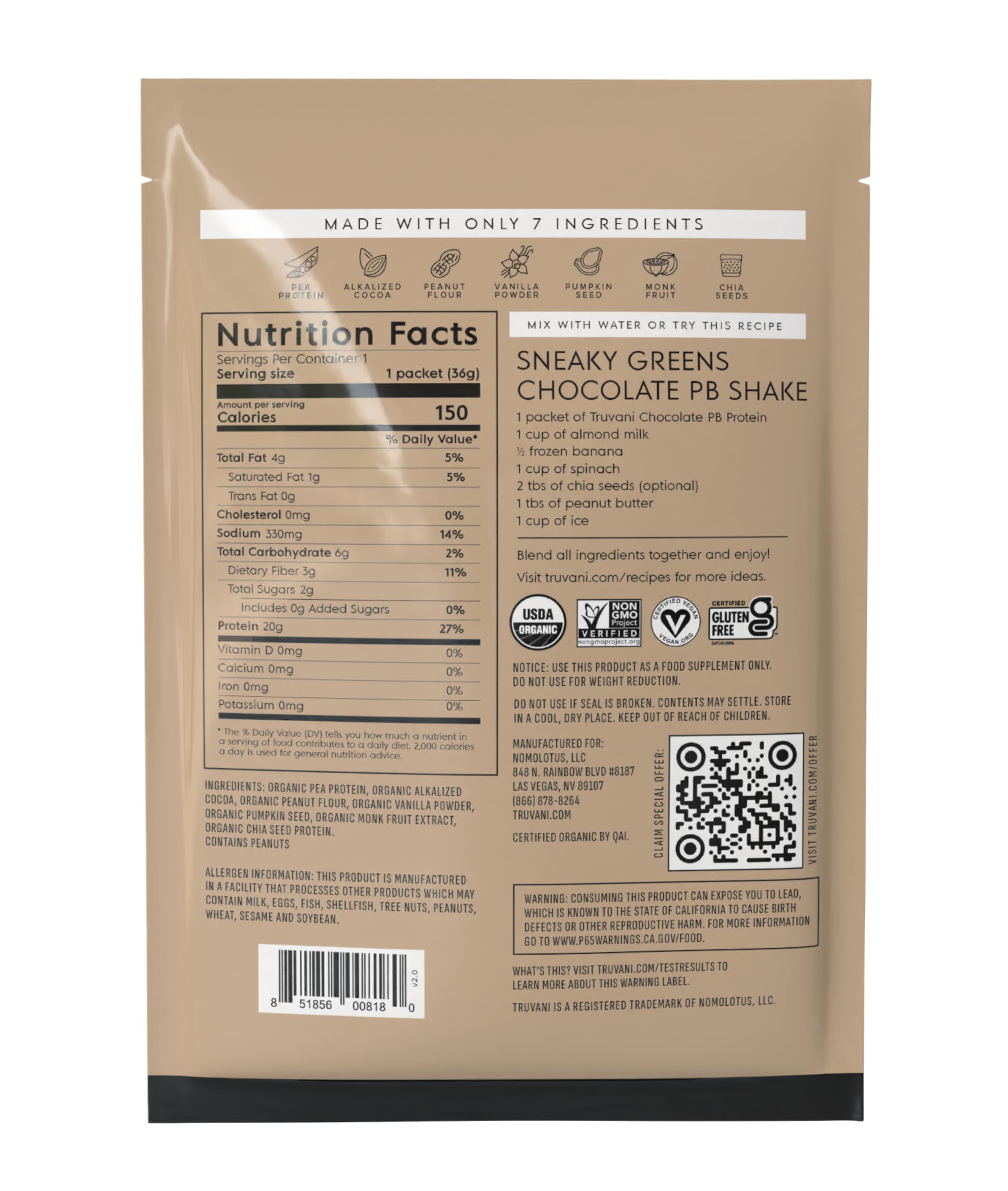 Truvani monk fruit label indicates no added sugar and clean flavor