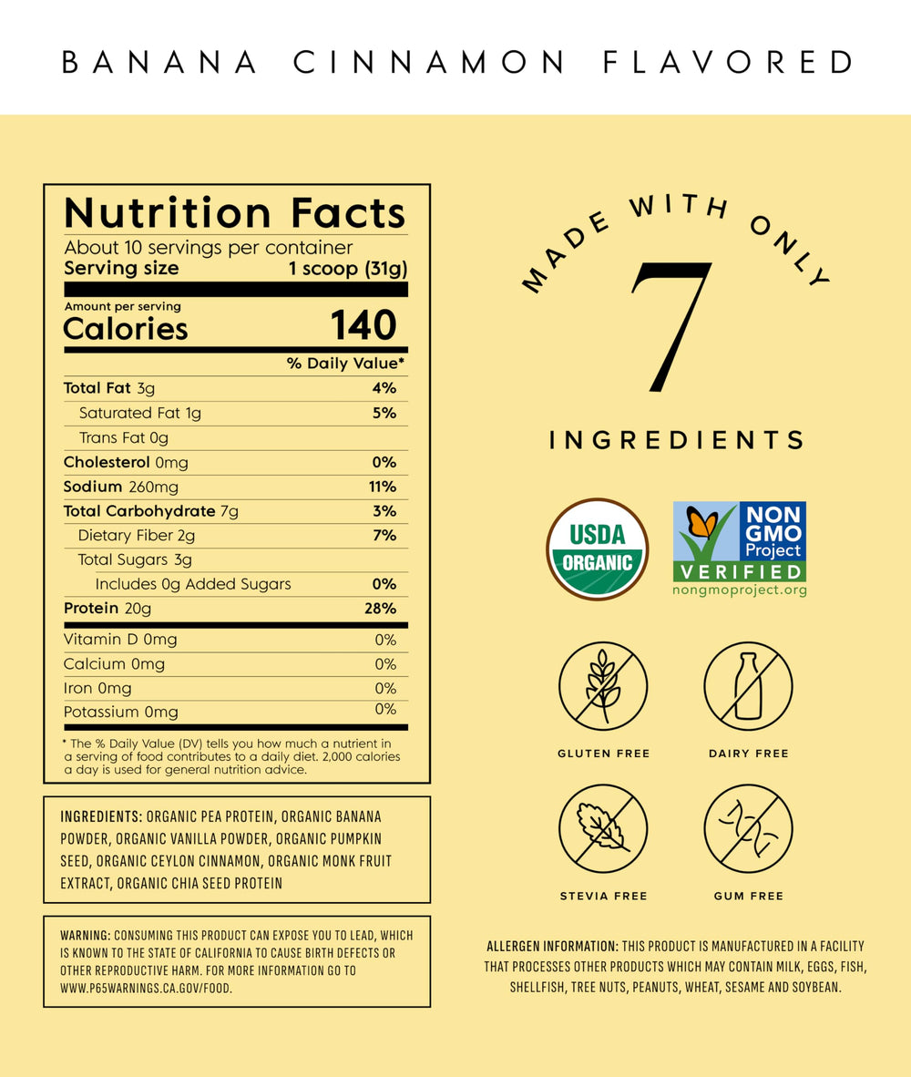Truvani organic label on pea protein bottle emphasizing USDA Organic and non-GMO purity