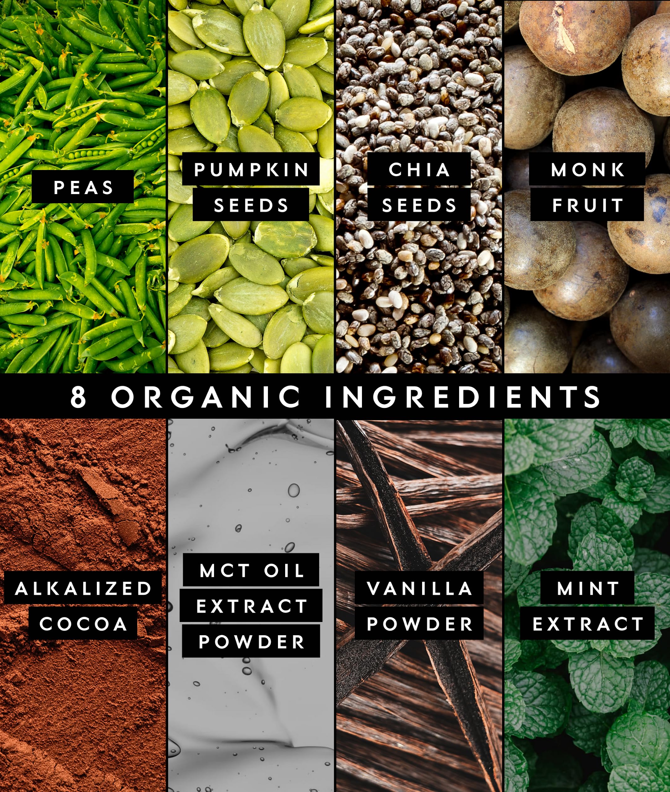 Truvani Organic pea protein label highlighting gluten-free and vegan ingredients.