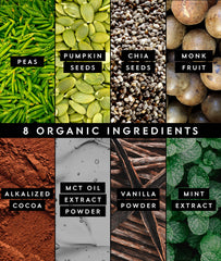Truvani Organic pea protein label highlighting gluten-free and vegan ingredients.