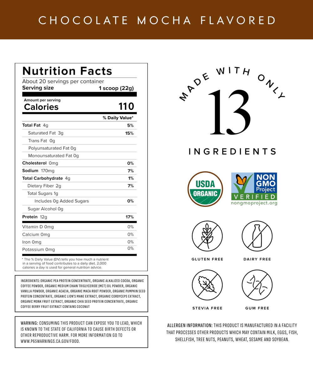 Truvani protein-energy-drink-mix chocolate mocha pour shows smooth texture.