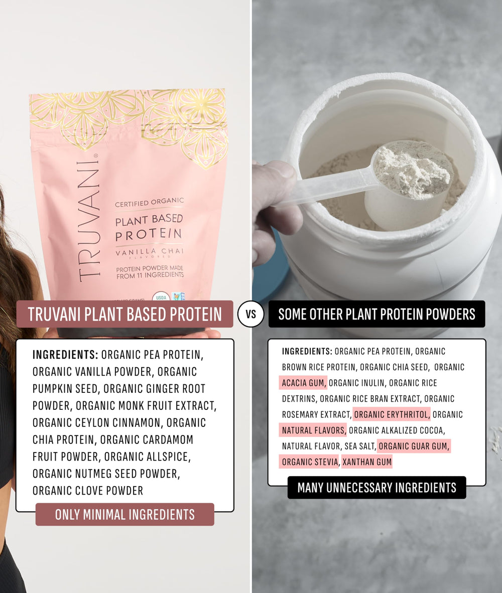 Truvani protein spoon with powder showing clean label