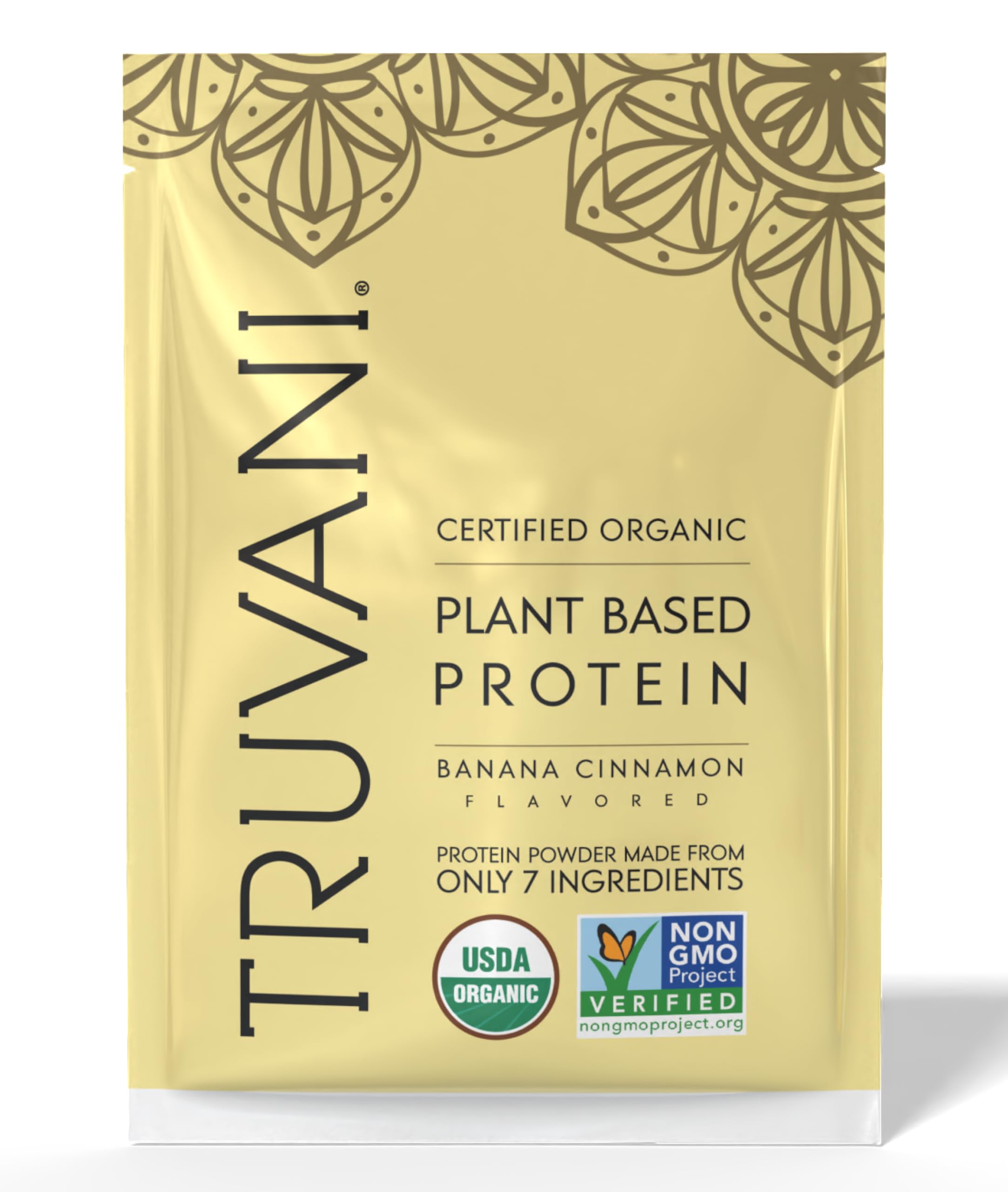 Truvani Vegan Pea Protein powder scoop; ideal for fast smoothies.