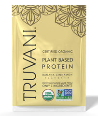 Truvani Vegan Pea Protein powder scoop; ideal for fast smoothies.
