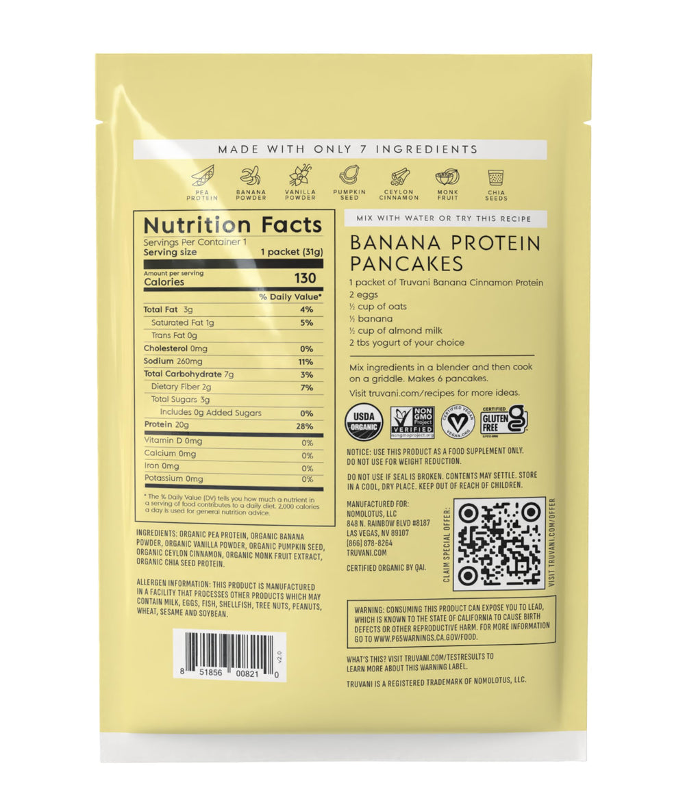 Truvani serving suggestion with banana and cinnamon; delicious everyday protein.