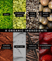 Truvani vegan pea protein powder ingredients close-up highlighting organic components.