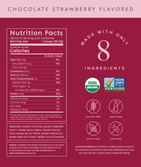 Truvani vegan pea protein powder chocolate strawberry scoop showing precise serving.