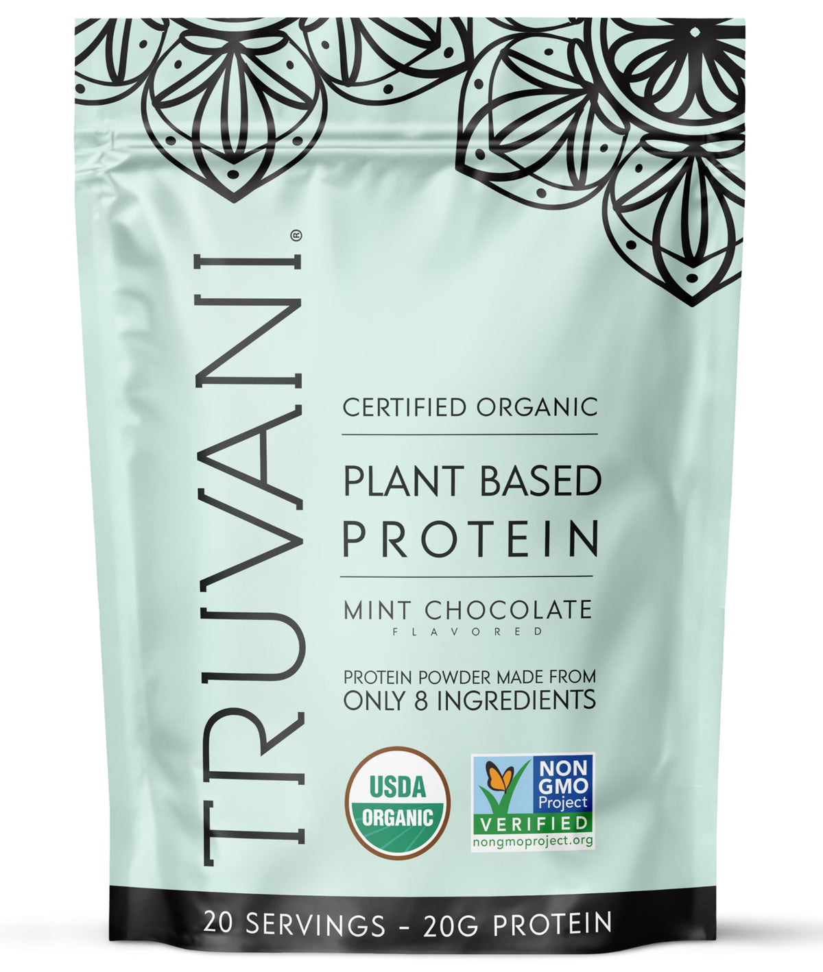 Truvani vegan pea protein mint chocolate jar for smoothies