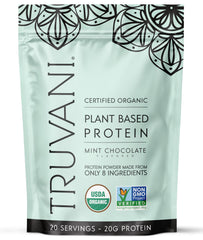 Truvani vegan pea protein mint chocolate jar for smoothies