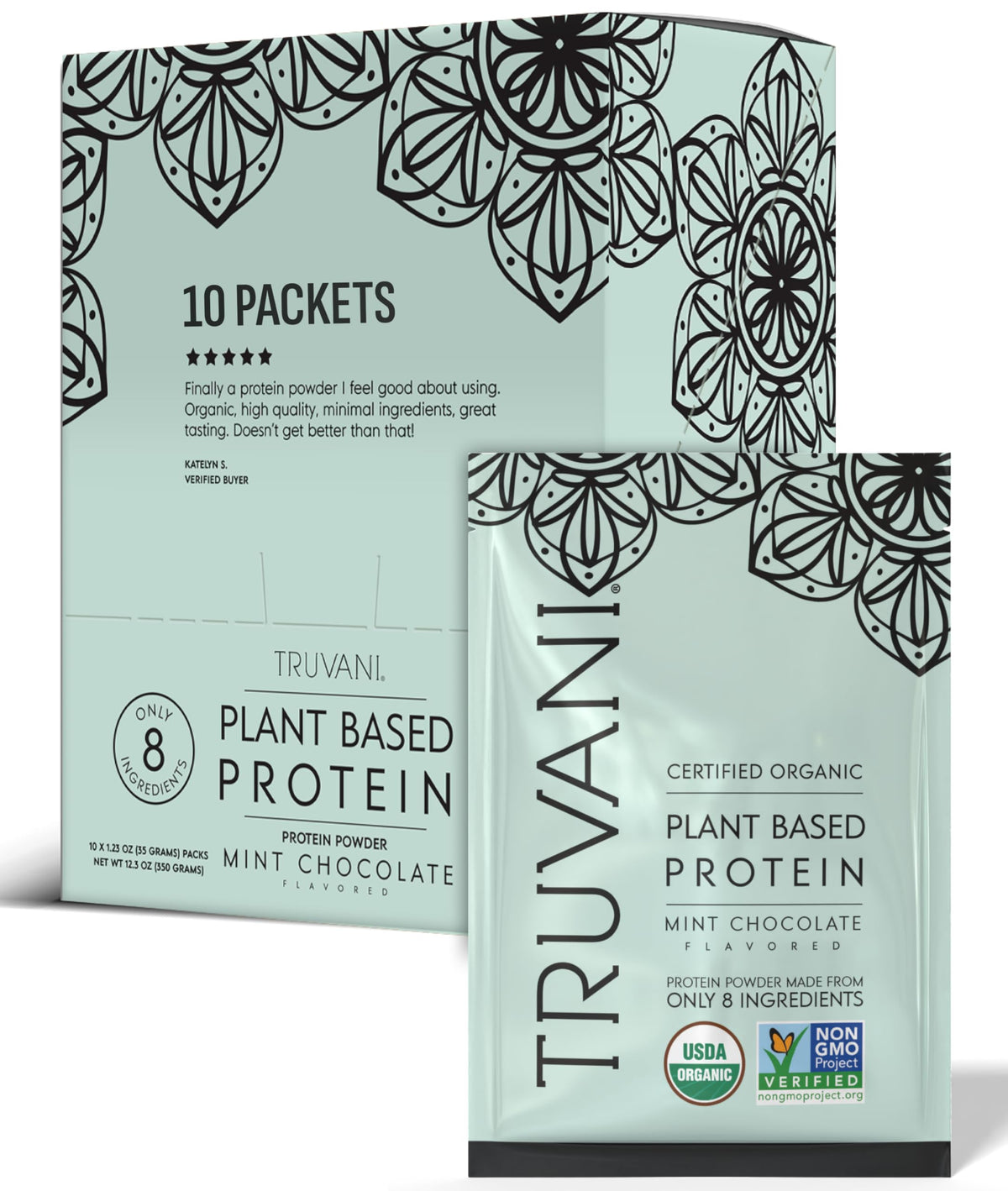 Truvani mint chocolate packaging front for quick on-shelf recognition