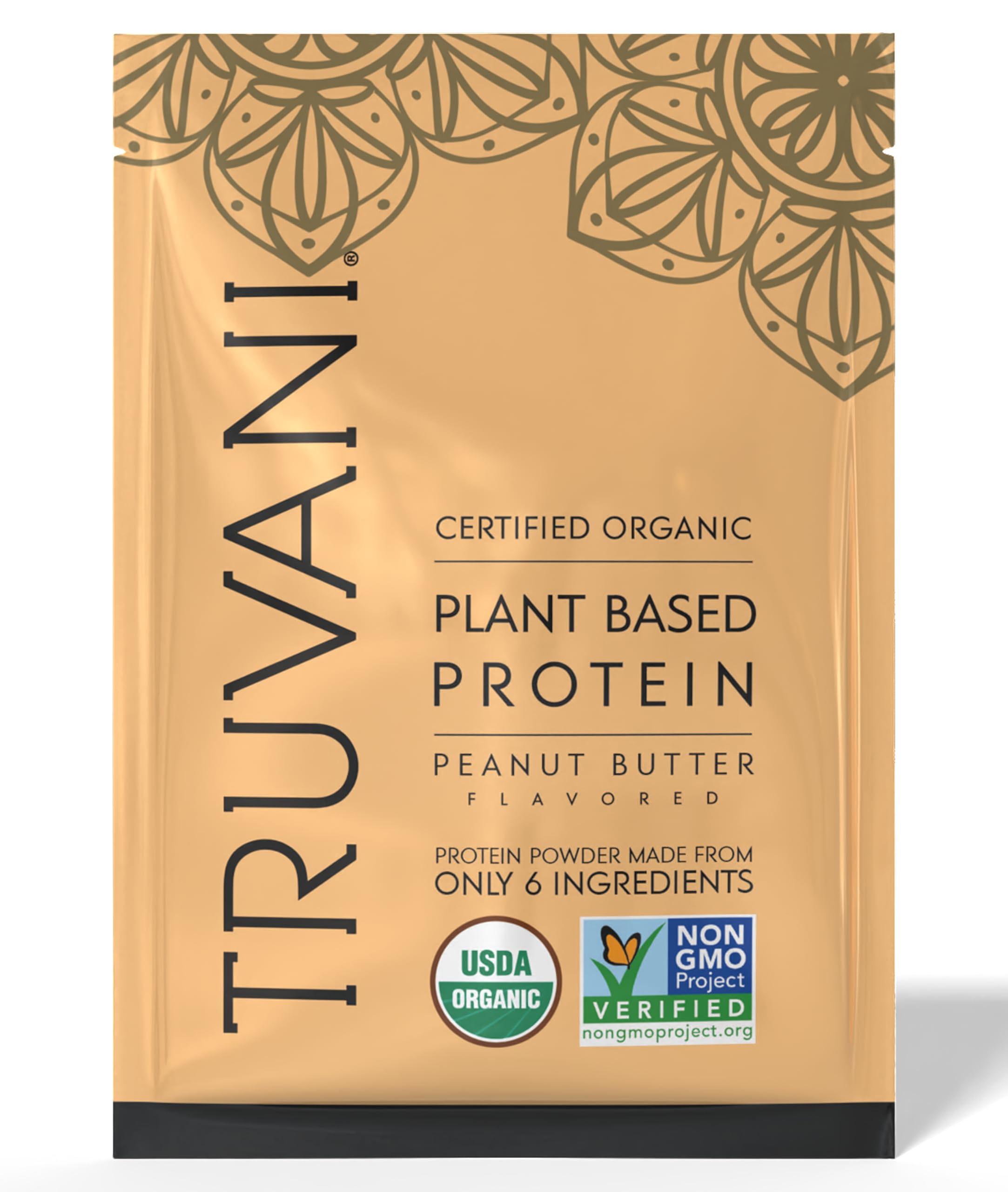 Truvani vegan pea protein powder with peanut butter flavor ready to blend into smoothies for sustained energy