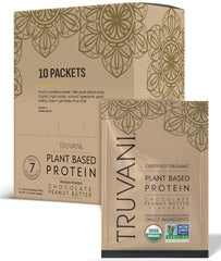 Truvani vegan pea protein powder front label highlights premium ingredients for clean fueling