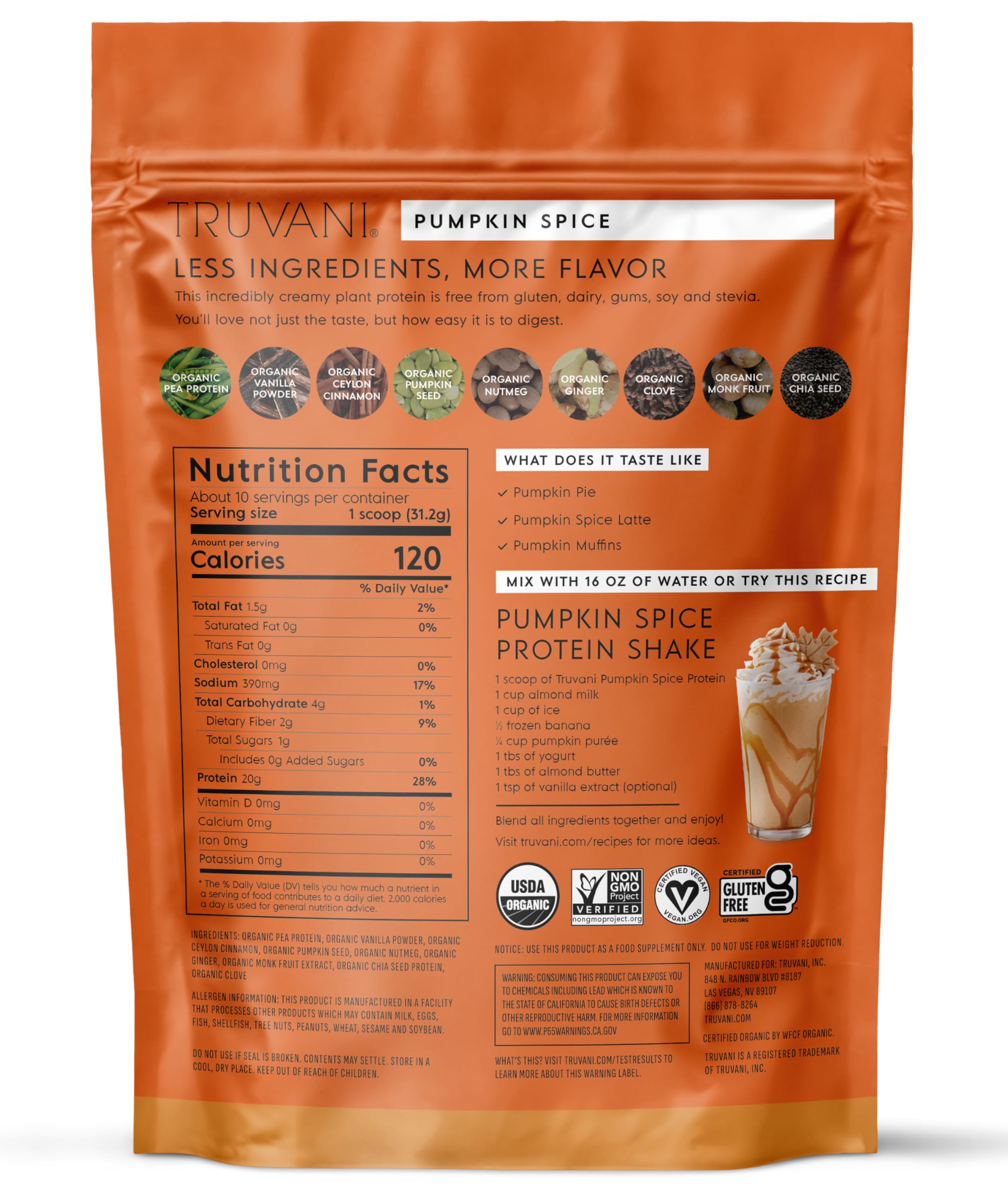 Truvani Vegan Pea Protein Powder pumpkin spice bottle opens healthier daily nutrition routine.
