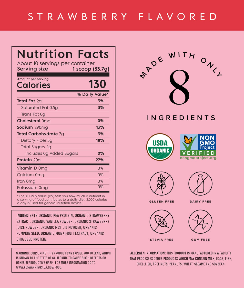 Truvani vegan pea protein strawberry shake glass showing dairy-free shake
