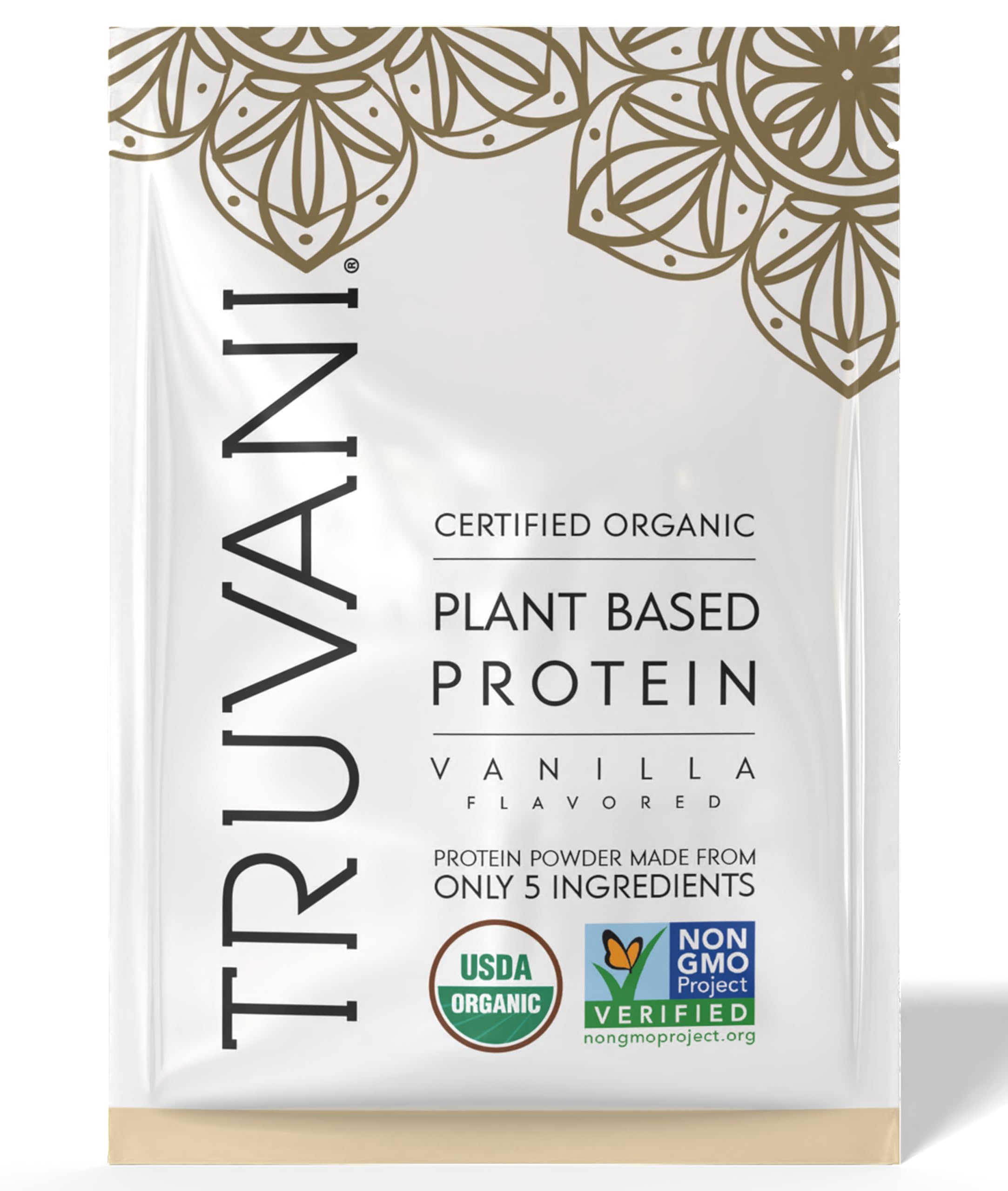 Truvani vegan pea protein vanilla tub for a protein packed shake