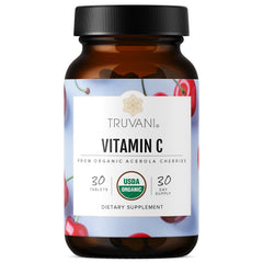 Truvani Vitamin C bottle front shows clean real-food formula for daily immune support