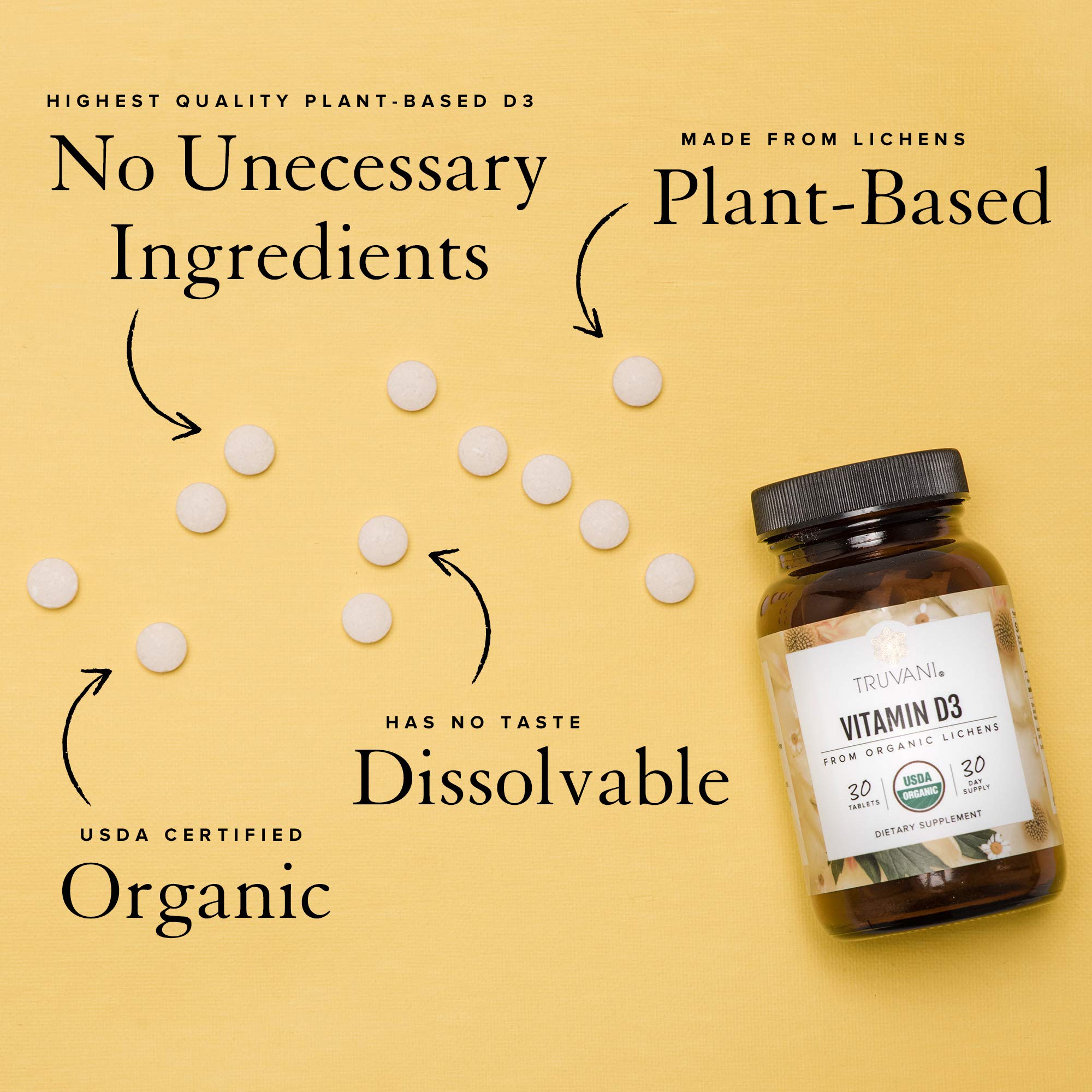 Truvani Vitamin D3 bottle front showing organic vegan supplement