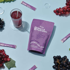 Truvy Heart & Hydration grape stick packs ready to mix.