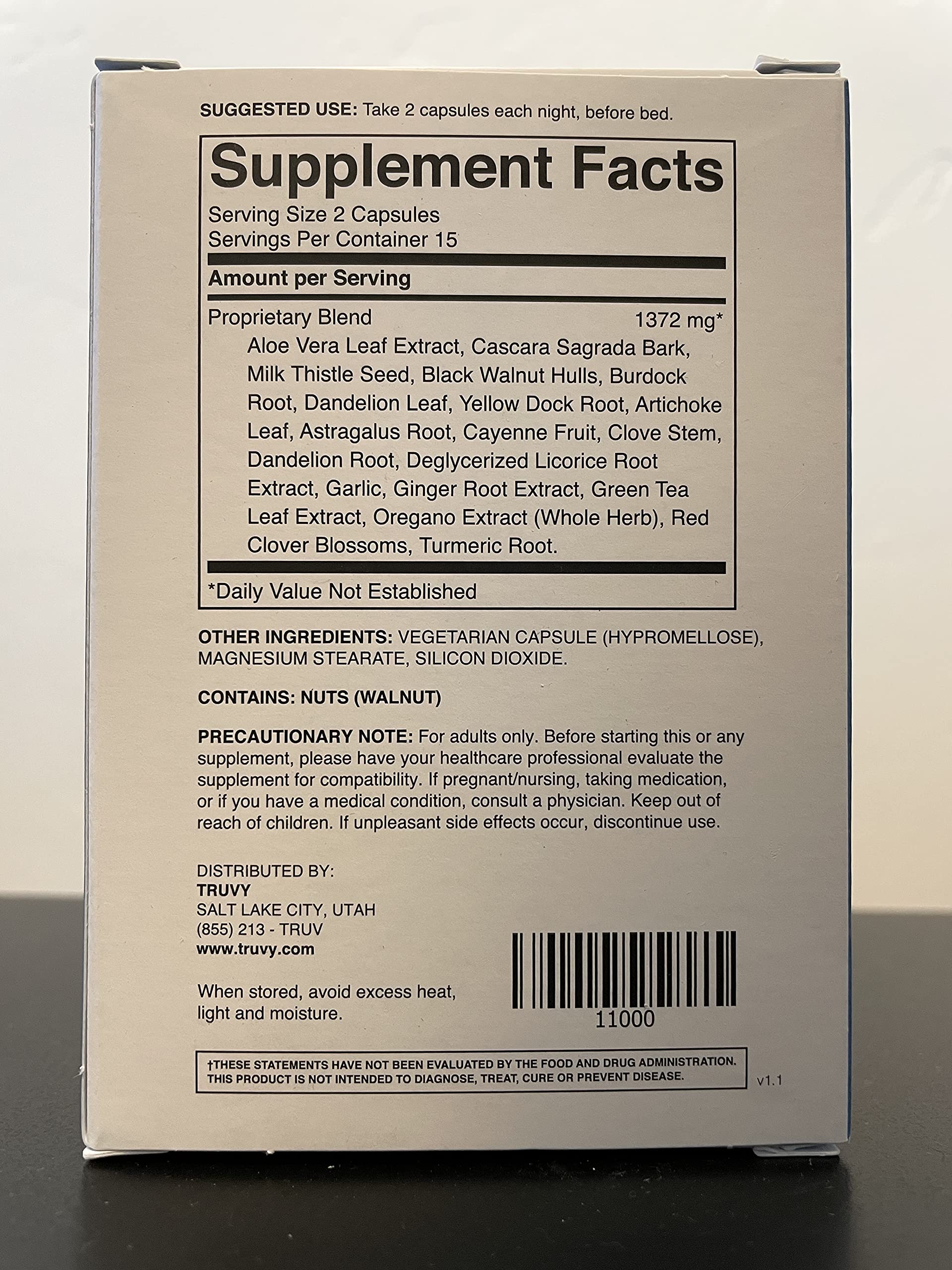 Open-label view of Truvy Renu Detox highlights 30-capsule supply