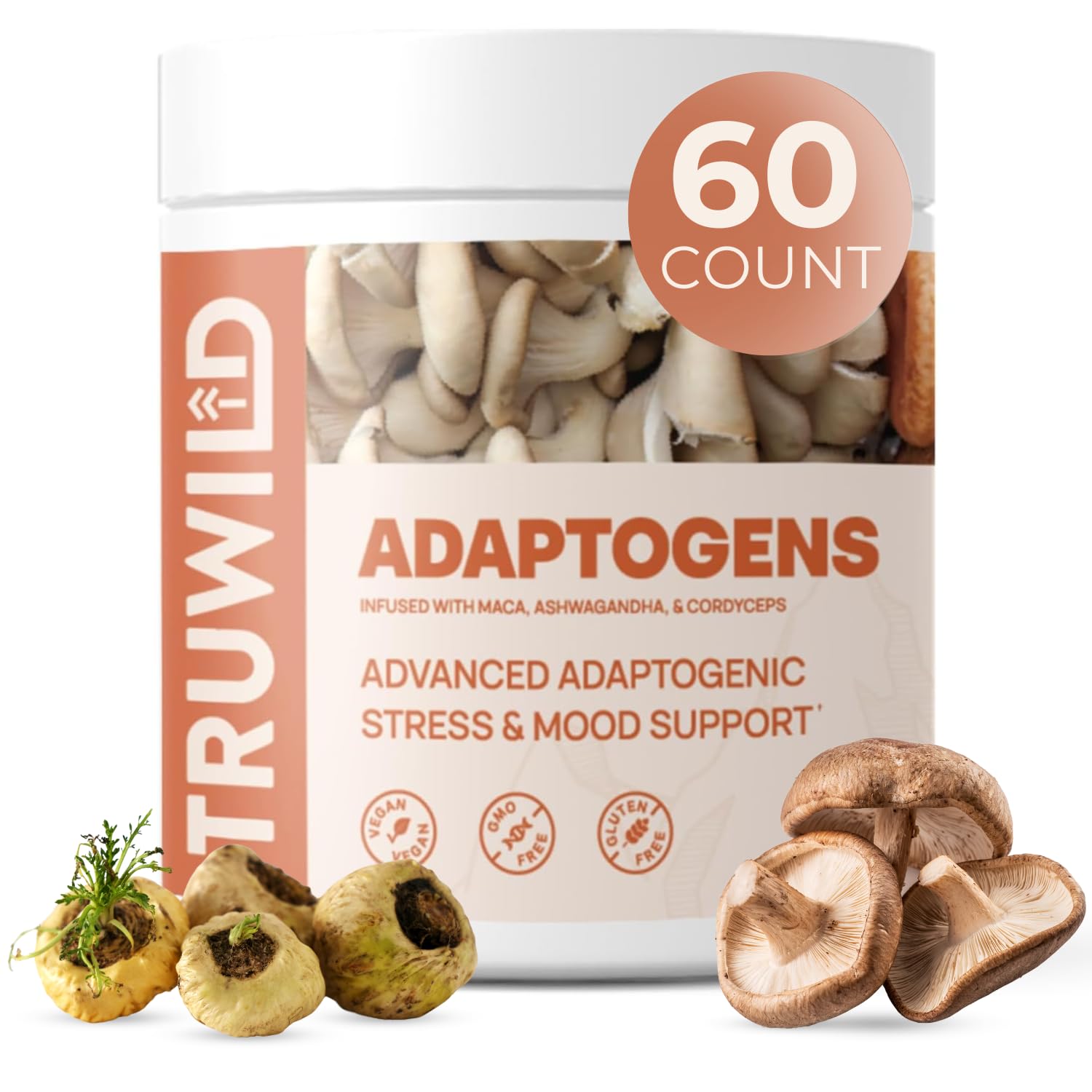 TruWild Adaptogen Cordyceps bottle shown for energy support