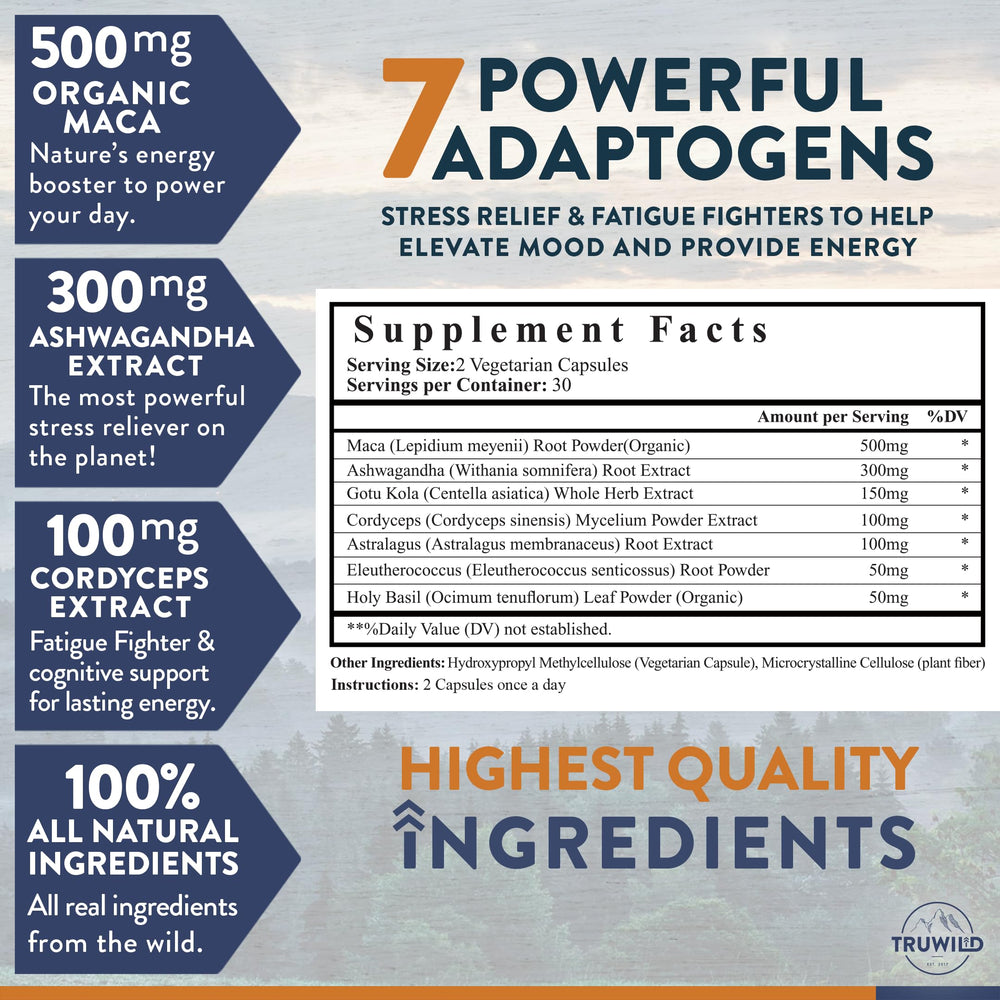 TruWild Adaptogen Maca capsules highlight daily resilience