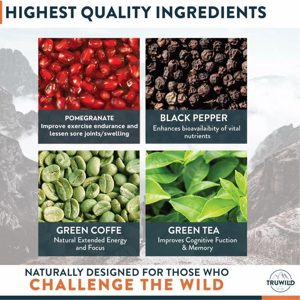 TruWild Motion ingredient panel features green tea and yerba mate