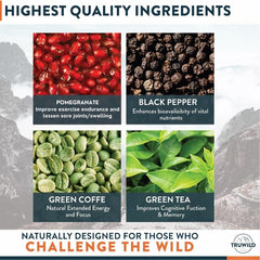 TruWild Motion ingredient panel features green tea and yerba mate