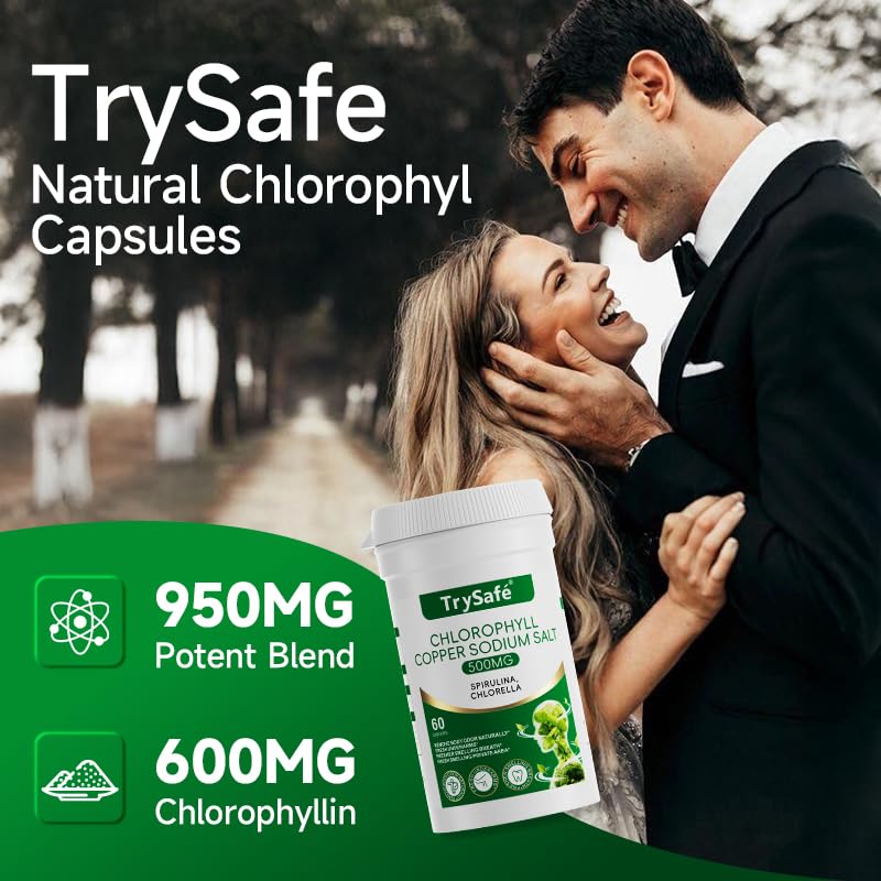 Close-up of TrySafe chlorophyll capsules designed for easy daily intake and odor control