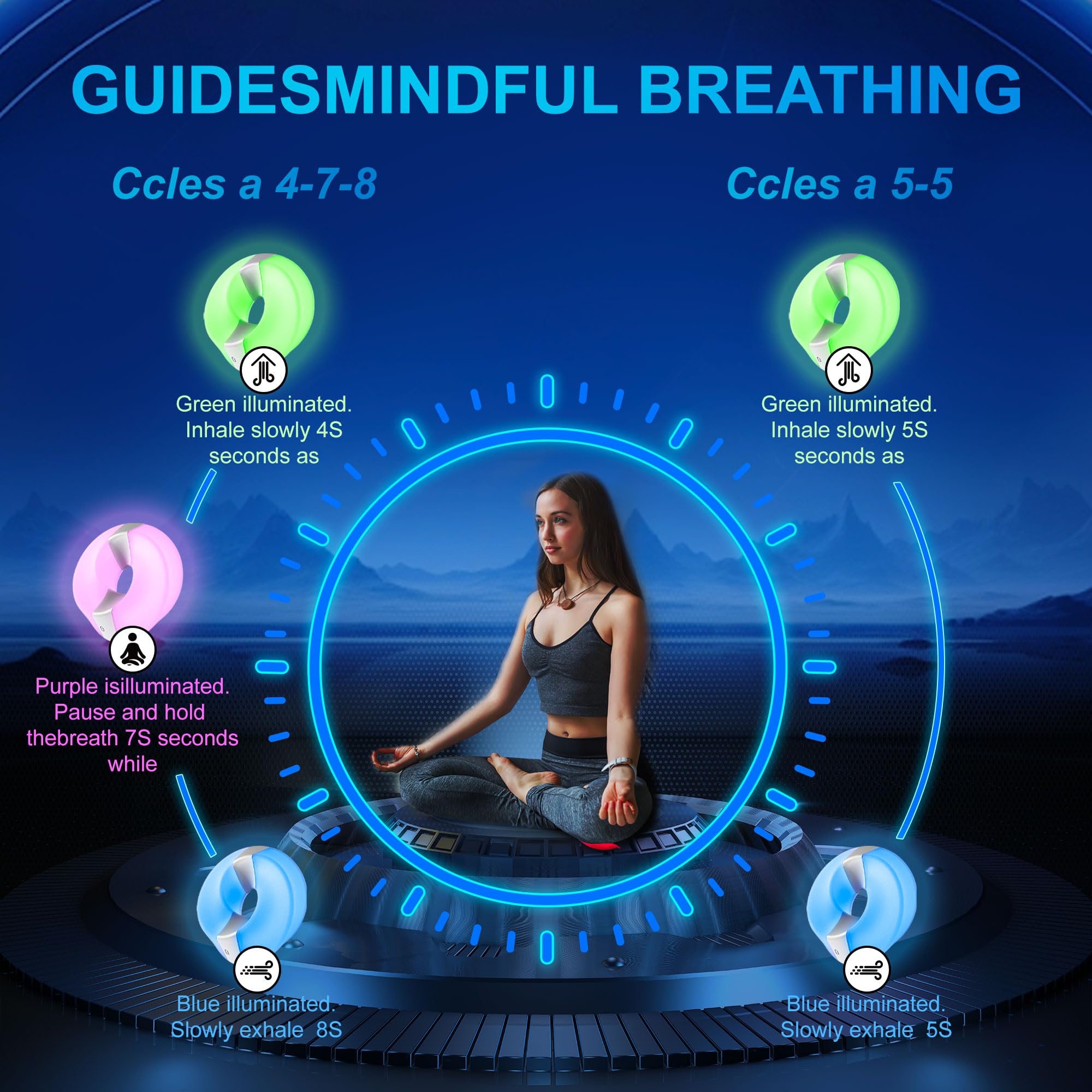 Tseriact Meditation Gift kit shows breathing ring, stand, and accessories