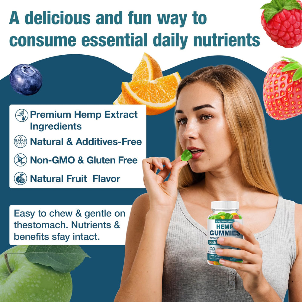 TTGUMMYAMAL gummies with omega 3-6-9 icons highlighting brain and heart support
