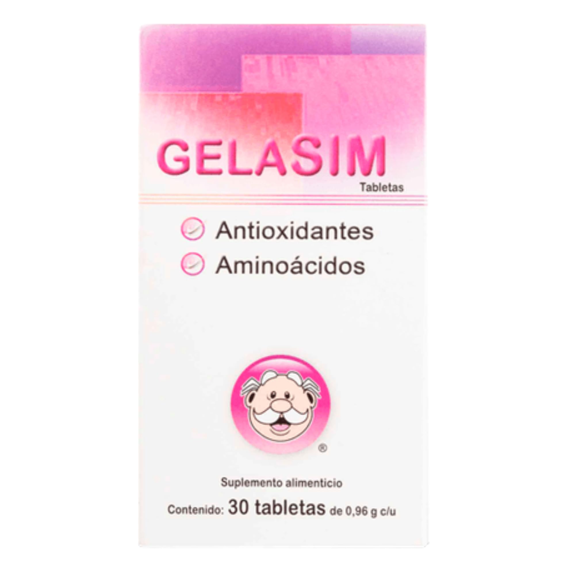 Gelasim Hair and Nail Vitamins bottle displayed for daily beauty support with antioxidants and collagen.