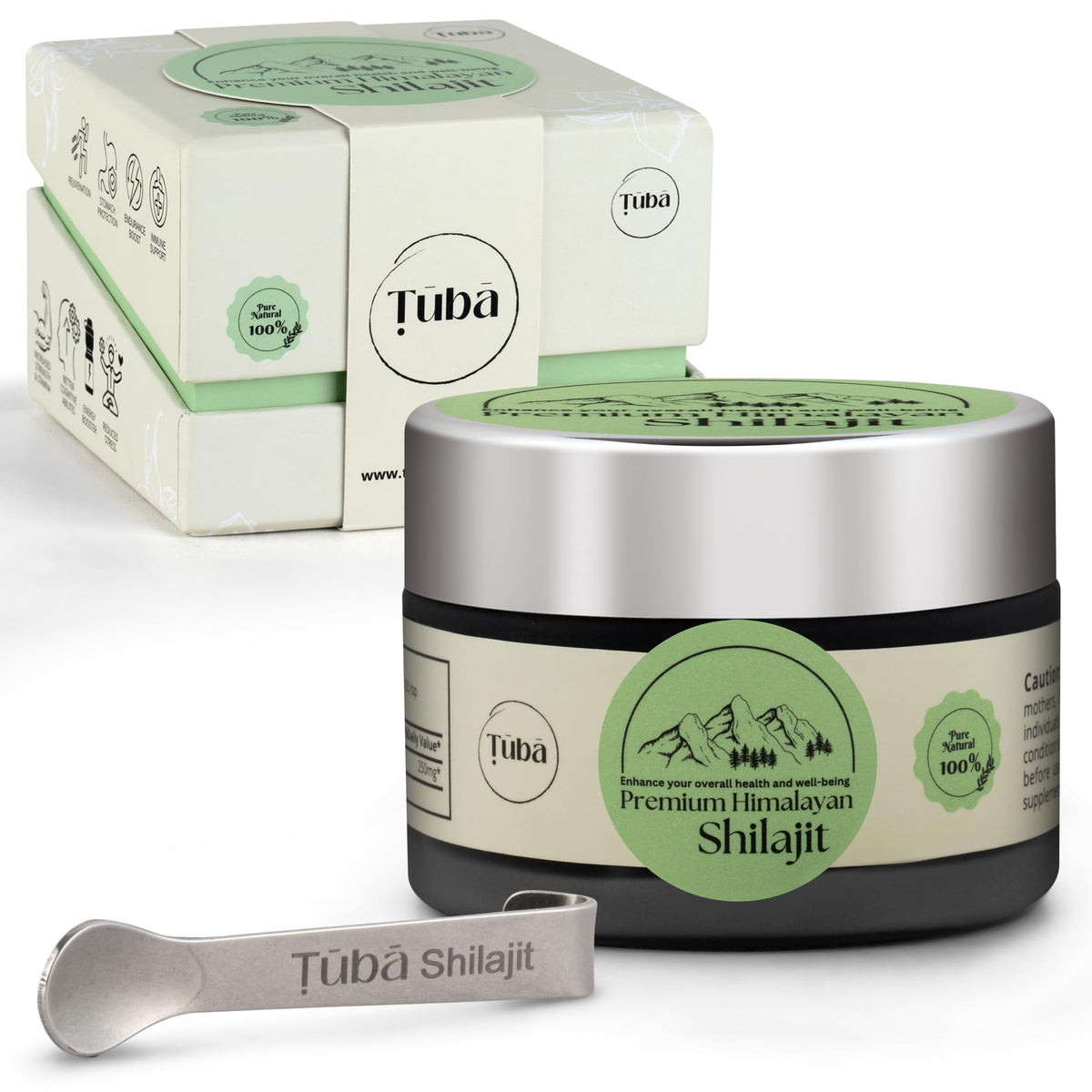 TUBA Pure Himalayan Shilajit resin jar; premium supplement for daily stamina support