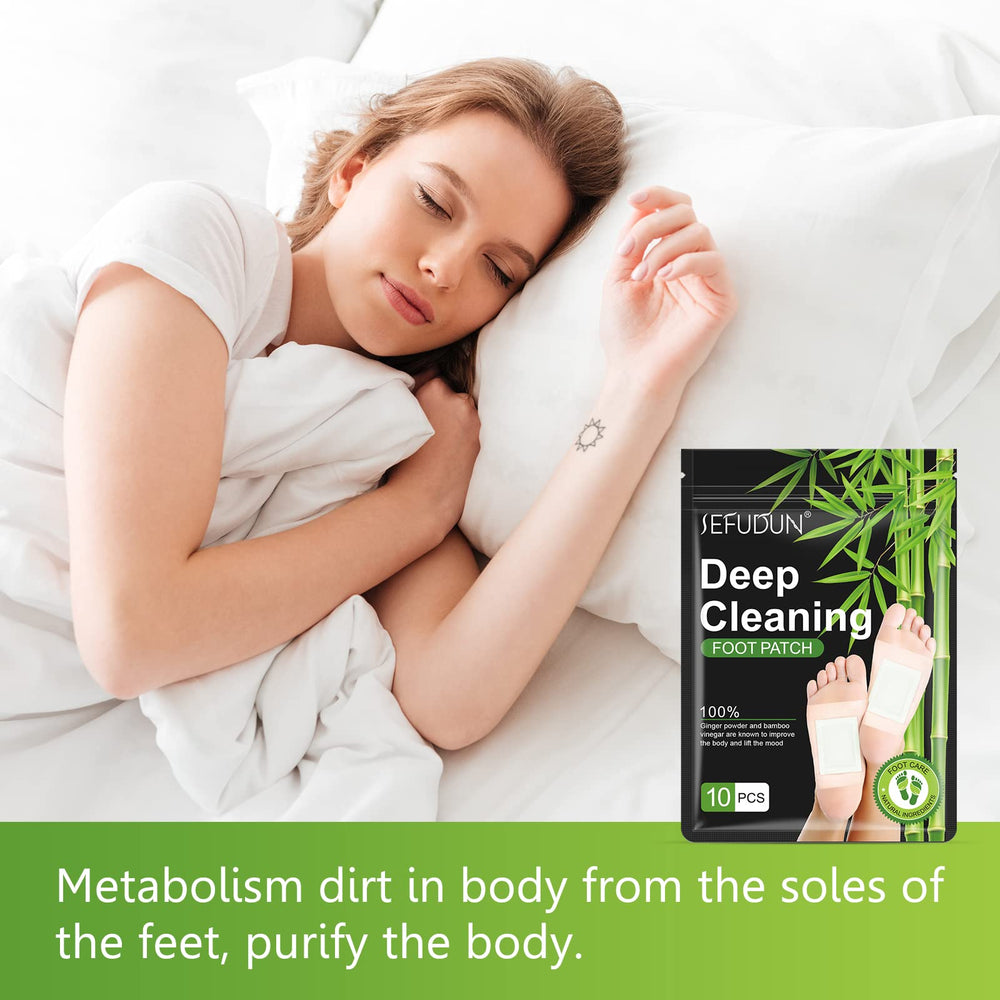 Tudiqe foot patches applied with socks for hands-free overnight wear.