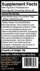 Lab-tested quality badge on TUI KAVA premium kava packaging.
