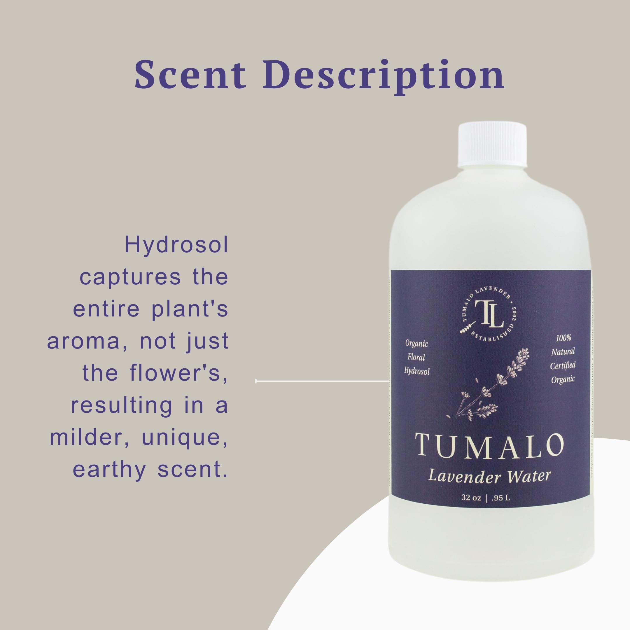Tumalo Lavender bottle label close-up emphasizing Oregon farm origin.