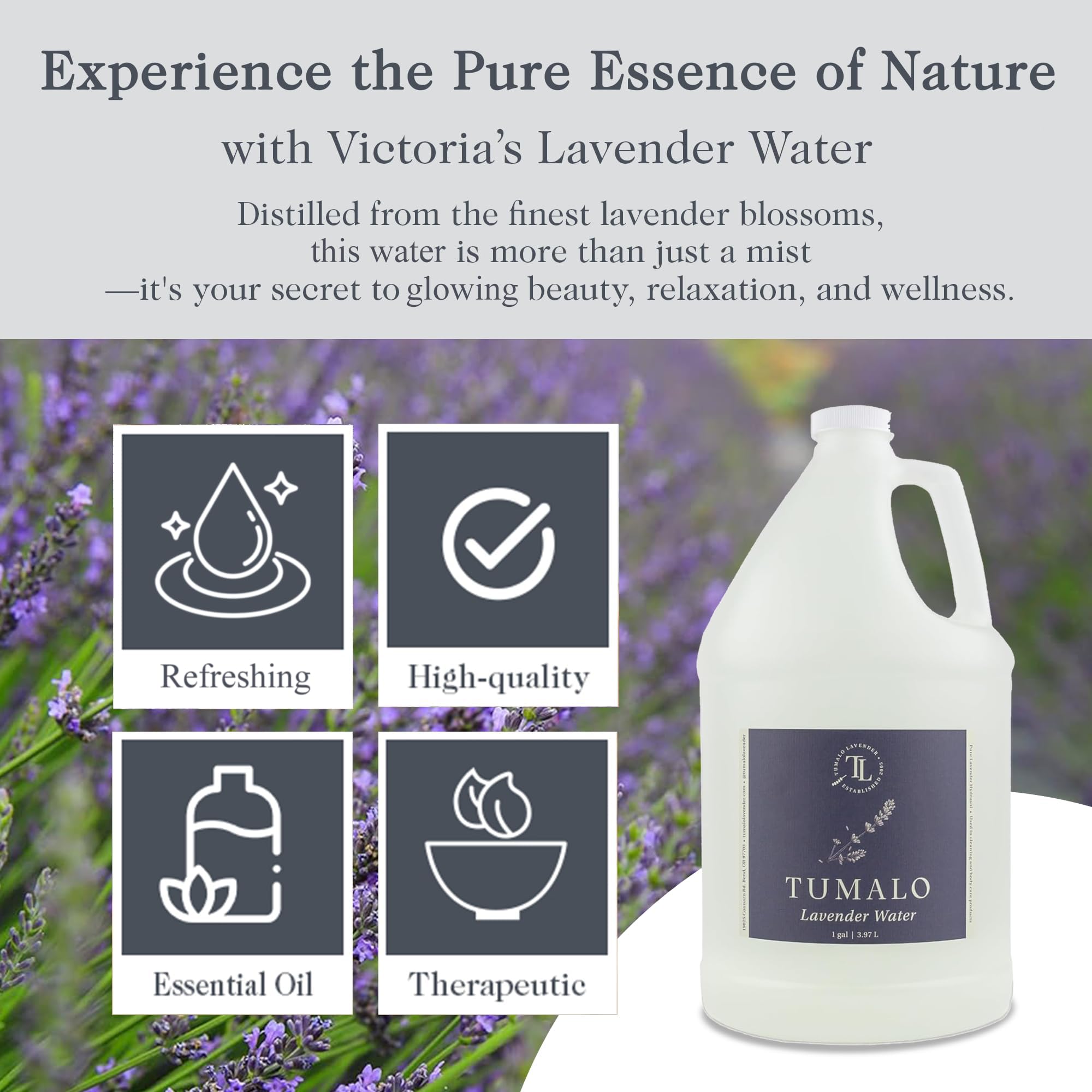 Tumalo Lavender hydrosol spray mist freshens skin and spaces with soft fragrance.