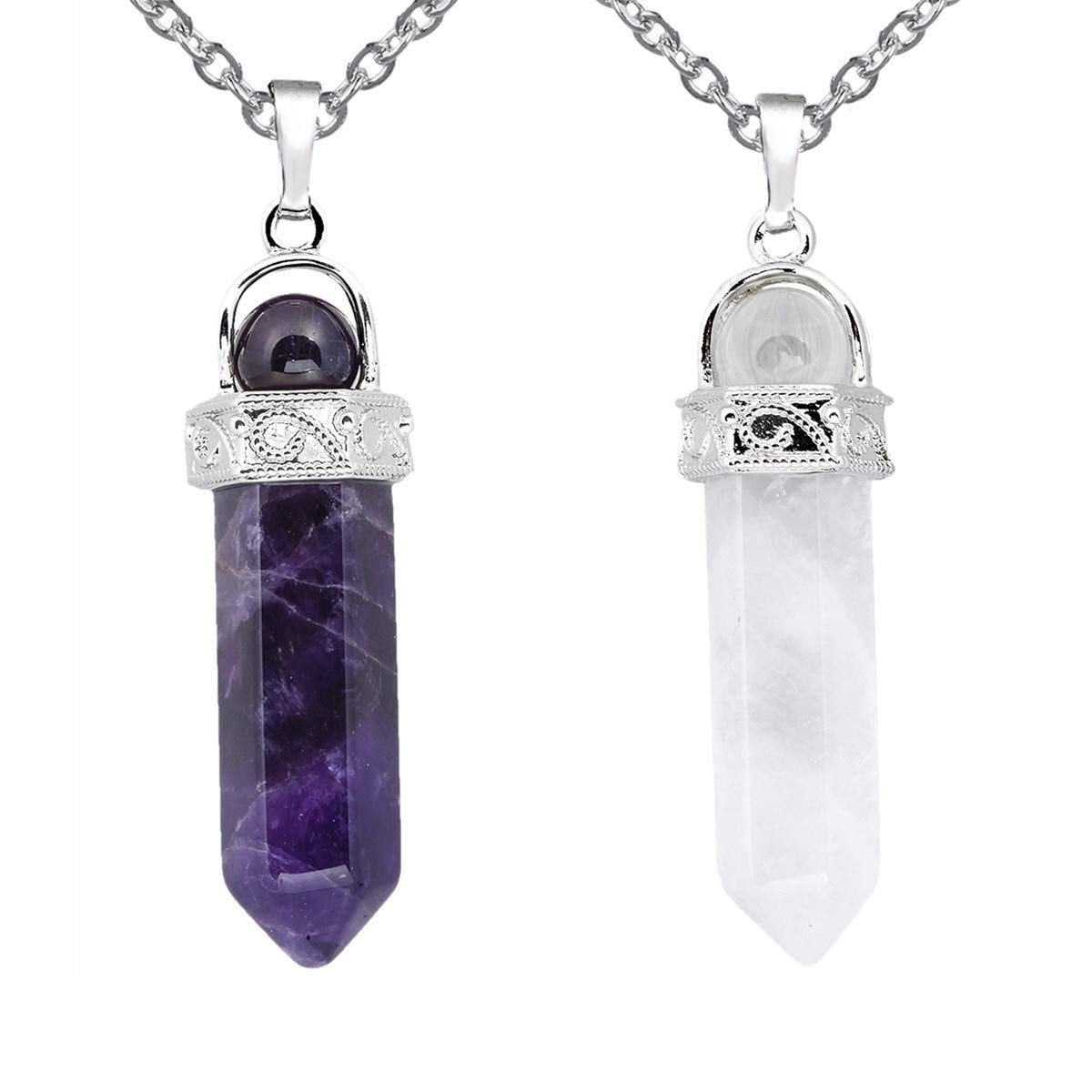 TUMBEELLUWA amethyst rock crystal pendant hexagonal close-up for mindful balance