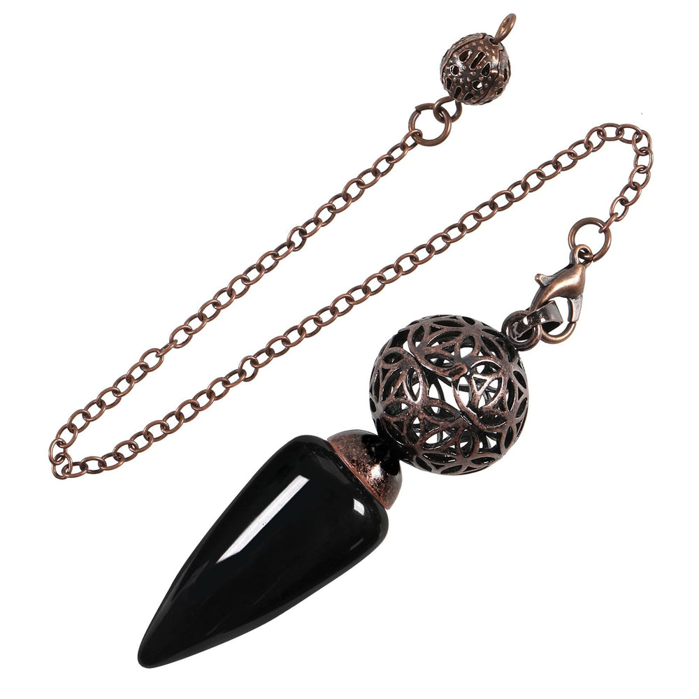 TUMBEELLUWA conical divination dowser pendulum in black obsidian for focused intuition.