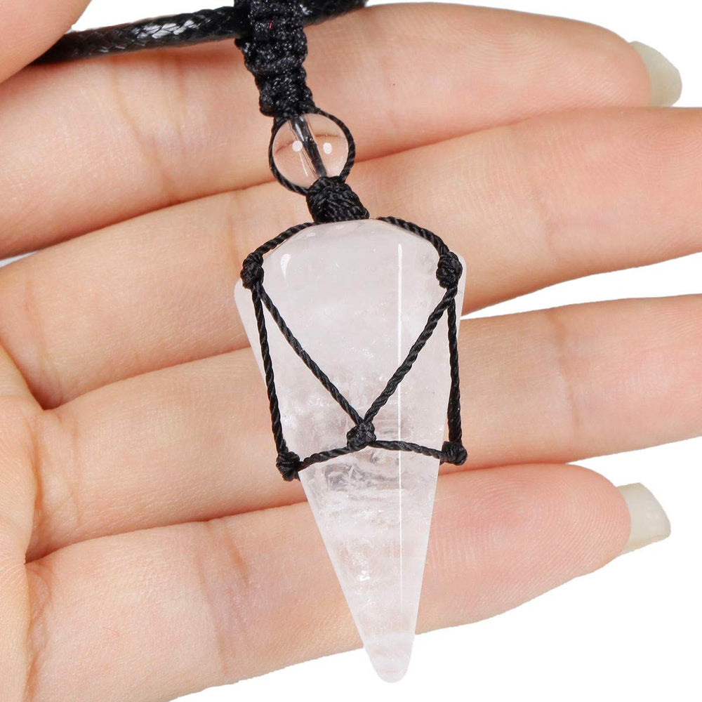 TUMBEELLUWA crystal point pendant necklace worn for mindful everyday wear.